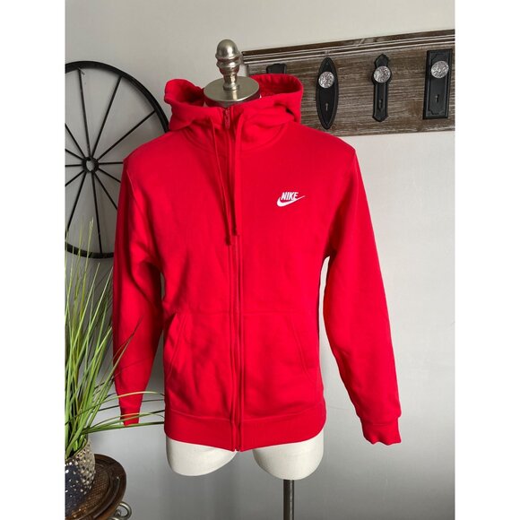 NIKE Red Full-Zip Hoodie Sweatshirt With Pockets & Drawstring Hood Size S - Picture 1 of 8